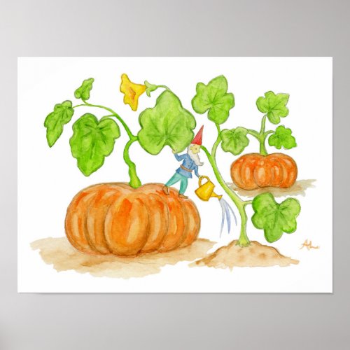 Orange Pumpkin Gnome art print