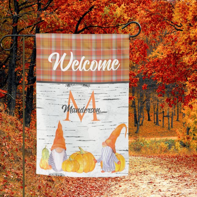 Orange Pumpkin Gnomes House Fall Plaid Garden Flag (Creator Uploaded)