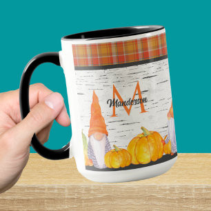 Orange Pumpkin Gnomes House Fall Plaid Mug