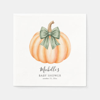 Orange Pumpkin Green Plaid Bow Baby Shower Napkins