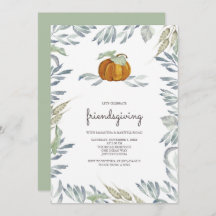Orange Pumpkin Greenery Friendsgiving Invitation