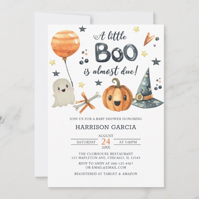 Orange Pumpkin Halloween A Little Boo Baby Shower Invitation (Front)