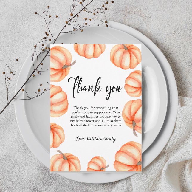 Orange Pumpkin Halloween Fall Baby Shower  Thank You Card (Orange Pumpkin Halloween Fall Baby Shower Thank You Card)