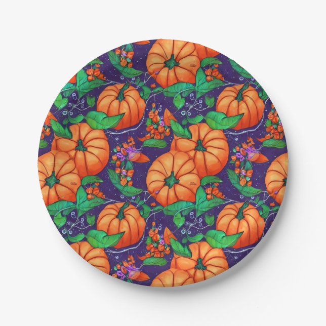 Orange Pumpkin Halloween Paper Plates (Front)