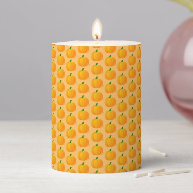 Orange Pumpkin Halloween Pattern Pillar Candle (In Situ)