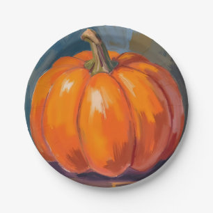 Orange Pumpkin Halloween Thanksgiving Watercolor Paper Plates