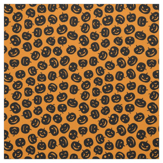 Orange Pumpkin Happy Halloween Modern Fabric (Swatch)