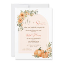 Orange Pumpkin He or She Fall Floral Gender Reveal Invitation
