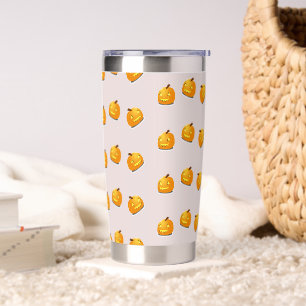 Orange pumpkin head pattern insulated tumbler