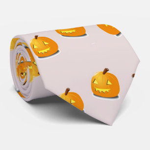 Orange pumpkin head pattern neck tie