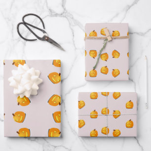 Orange pumpkin head pattern wrapping paper sheets