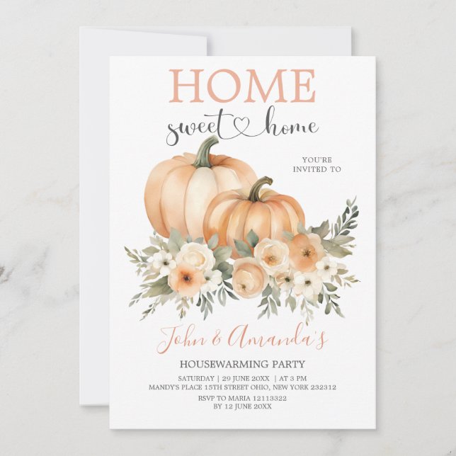 Orange Pumpkin Home Sweet Home Housewarming Party Invitation (Front)