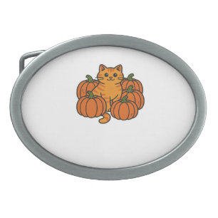 Orange Pumpkin Kitty Cat Magic Oversized T-Shirt Belt Buckle