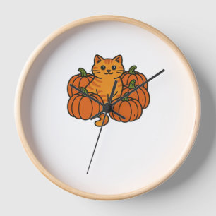 Orange Pumpkin Kitty Cat Magic Oversized T-Shirt Clock