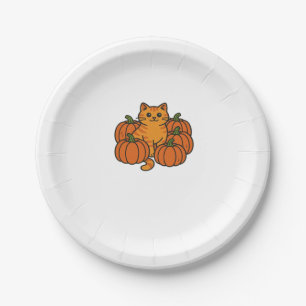 Orange Pumpkin Kitty Cat Magic Oversized T-Shirt Paper Plates
