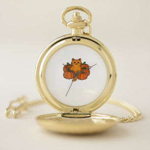 Orange Pumpkin Kitty Cat Magic Oversized T-Shirt Pocket Watch