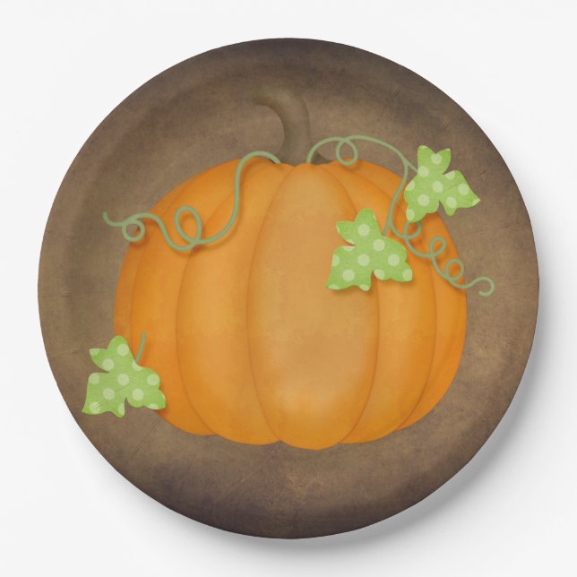 Orange Pumpkin on Brown Paper Plates (Front)