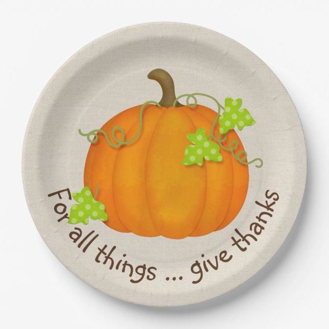 Orange Pumpkin on Burlap Paper Plates (Front)