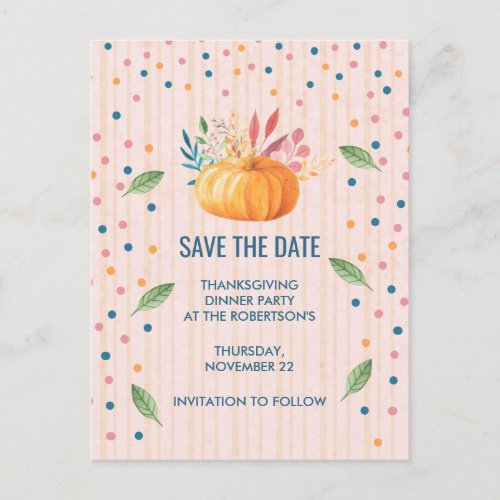 Orange Pumpkin on Pink and Gold Stripes STD Announcement Postcard