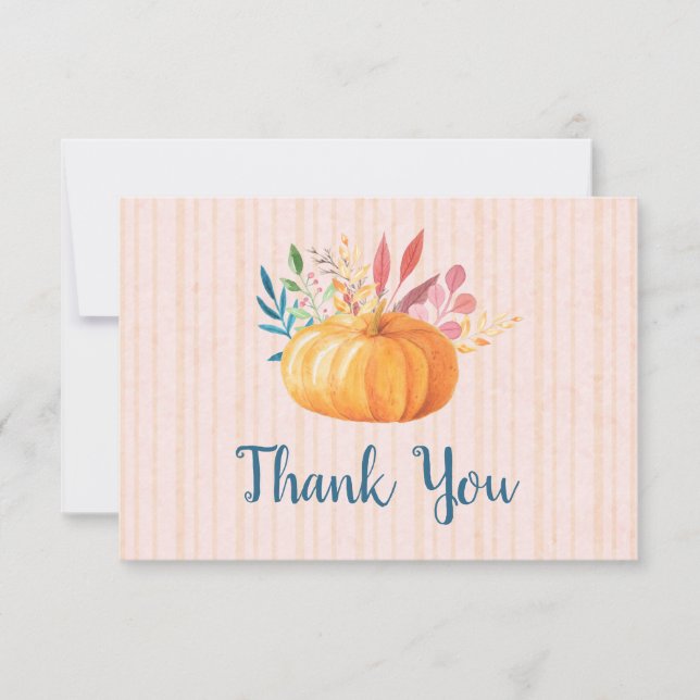 Orange Pumpkin on Pink and Gold Stripes Thank You (Front)