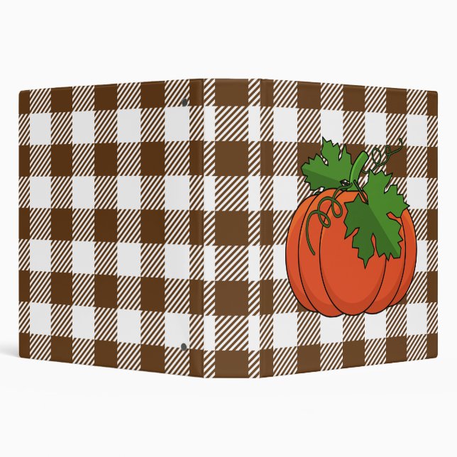 Orange Pumpkin on White Brown Checkered Pattern 3 Ring Binder (Background)
