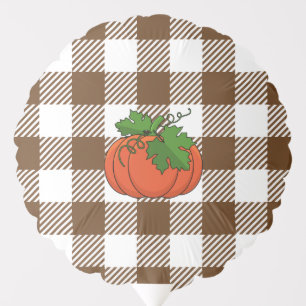 Orange Pumpkin on White Brown Checkered Pattern Balloon