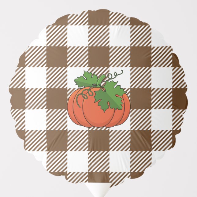 Orange Pumpkin on White Brown Checkered Pattern Balloon (Front)