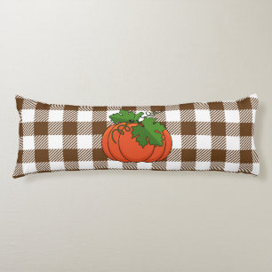 Orange Pumpkin on White Brown Checkered Pattern Body Pillow