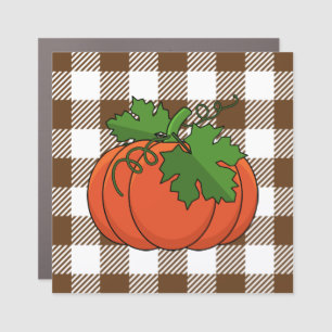 Orange Pumpkin on White Brown Checkered Pattern Car Magnet