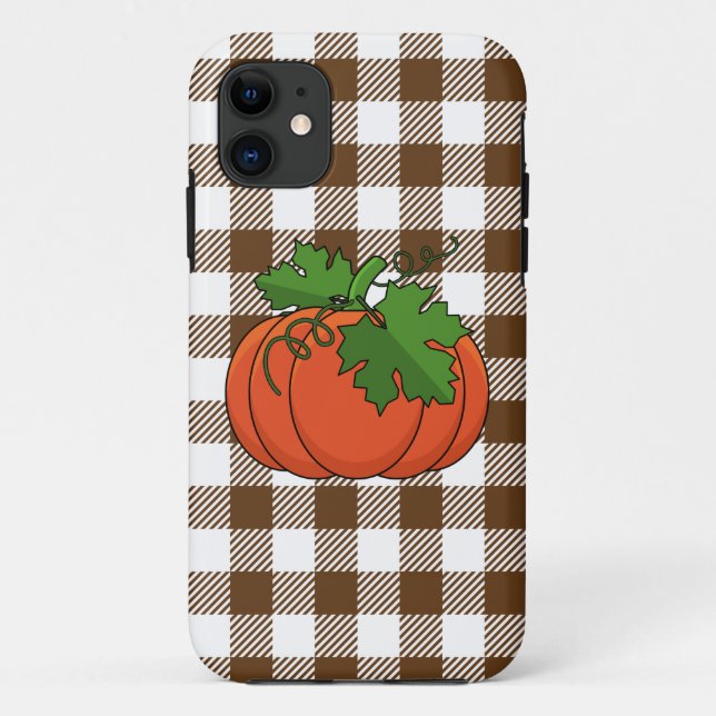 Orange Pumpkin on White Brown Checkered Pattern Case-Mate iPhone Case (Back)