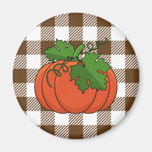 Orange Pumpkin on White Brown Checkered Pattern Magnet