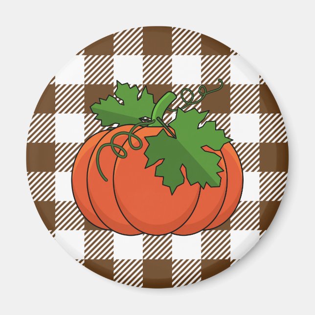Orange Pumpkin on White Brown Checkered Pattern Magnet (Front)