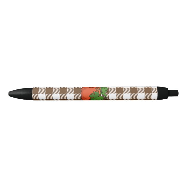 Orange Pumpkin on White Brown Checkered Pattern Pen (Front)