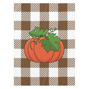 Orange Pumpkin on White Brown Checkered Pattern Tablecloth