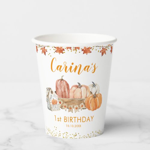 Orange Pumpkin Patch Autumn Birthday Paper Cup