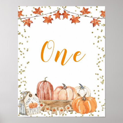 Orange Pumpkin Patch Autumn Birthday Table Number Poster