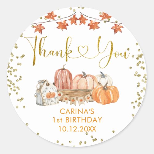 Orange Pumpkin Patch Autumn Birthday Thank You Classic Round Sticker