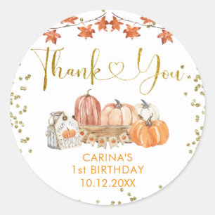 Orange Pumpkin Patch Autumn Birthday Thank You Classic Round Sticker