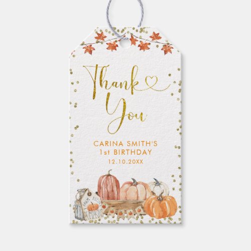 Orange Pumpkin Patch Autumn Birthday Thank You Gift Tags