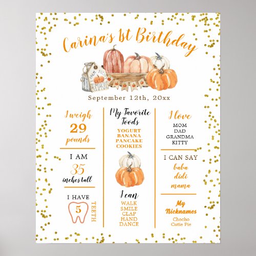 Orange Pumpkin Patch Autumn First Birthday Sign