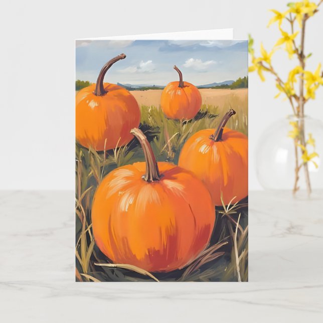 Orange Pumpkin Patch | Fall Autumn Card (Yellow Flower)