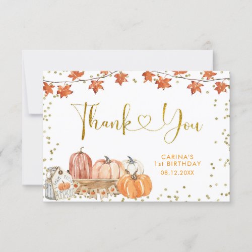 Orange Pumpkin Patch Fall Birthday Thank You Card