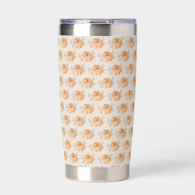 Orange Pumpkin Pattern Fall Autumn Insulated Tumbler (Front)