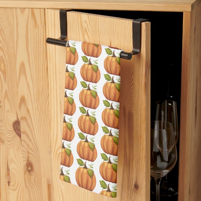 Orange Pumpkin Pattern Kitchen Towel (Thirds Fold)