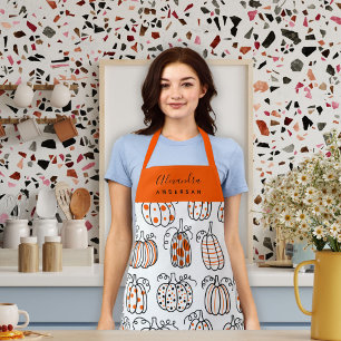 Orange Pumpkin Pattern Script Name Monogram Chef Apron