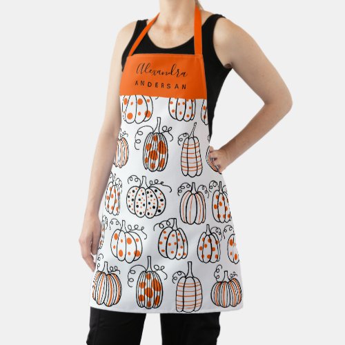 Orange Pumpkin Pattern Script Name Monogram Chef  Apron