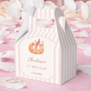 Orange Pumpkin Pink Bow 1st Birthday Favor Boxes