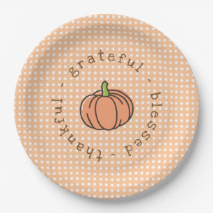 Orange Pumpkin Polka Dot Thanksgiving Dinner Paper Plates