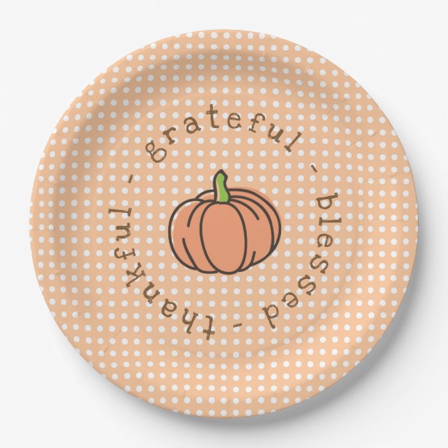 Orange Pumpkin Polka Dot Thanksgiving Dinner Paper Plates (Front)