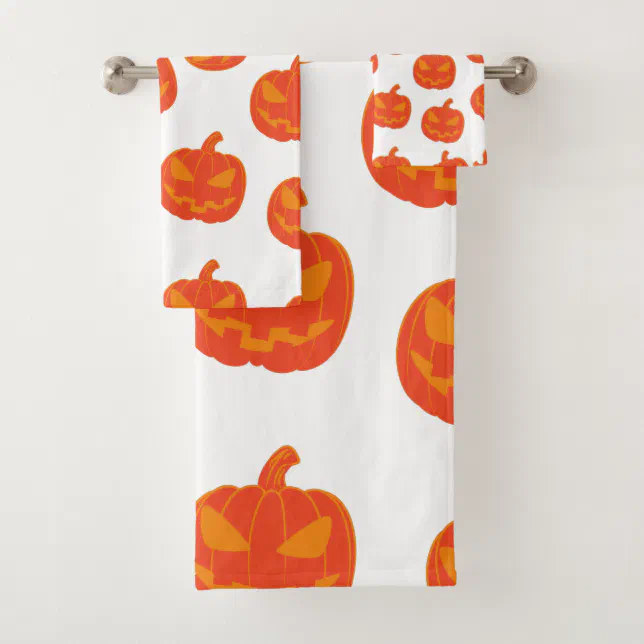 Orange pumpkin print bath towel set Zazzle